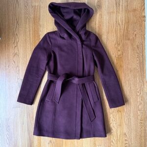 Womens Cole Haan Belted Asymmetrical Burgundy Wool Coat, Size 4